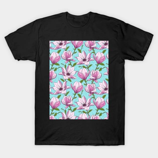 Pink Magnolia Pattern T-Shirt by Designoholic